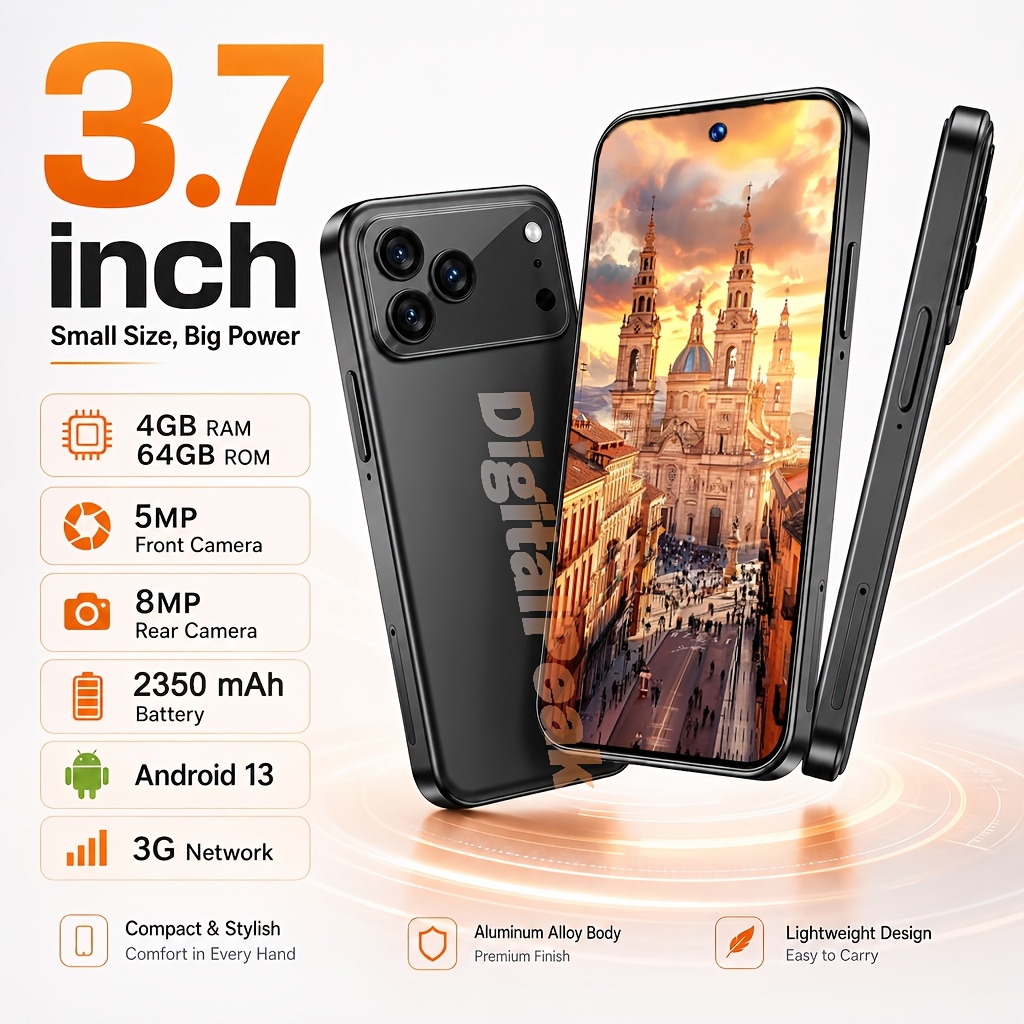 Image of 3.7 Inch Mini Smartphone - 4gb 64gb Rom, Small Pocket Phone 5mp Front Camera 8mp Rear Camera 2350mah Battery 3g For Kids Gift Elderly Hiking Maps