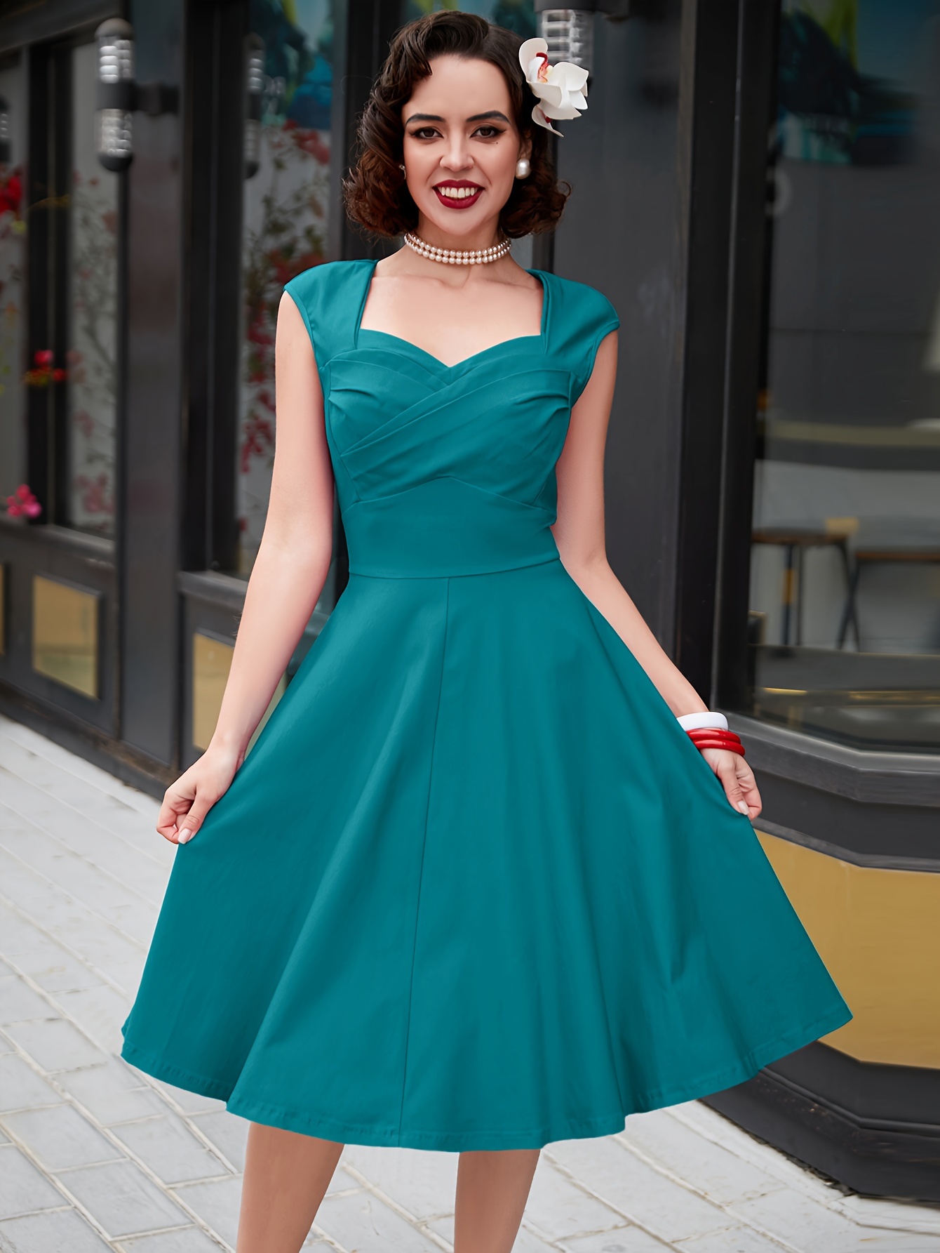 Robe Vintage Années 1950 Pour Femme - Imprimé, Manches Courtes, Style Swing, Idéale Soirée Ou Quotidien !