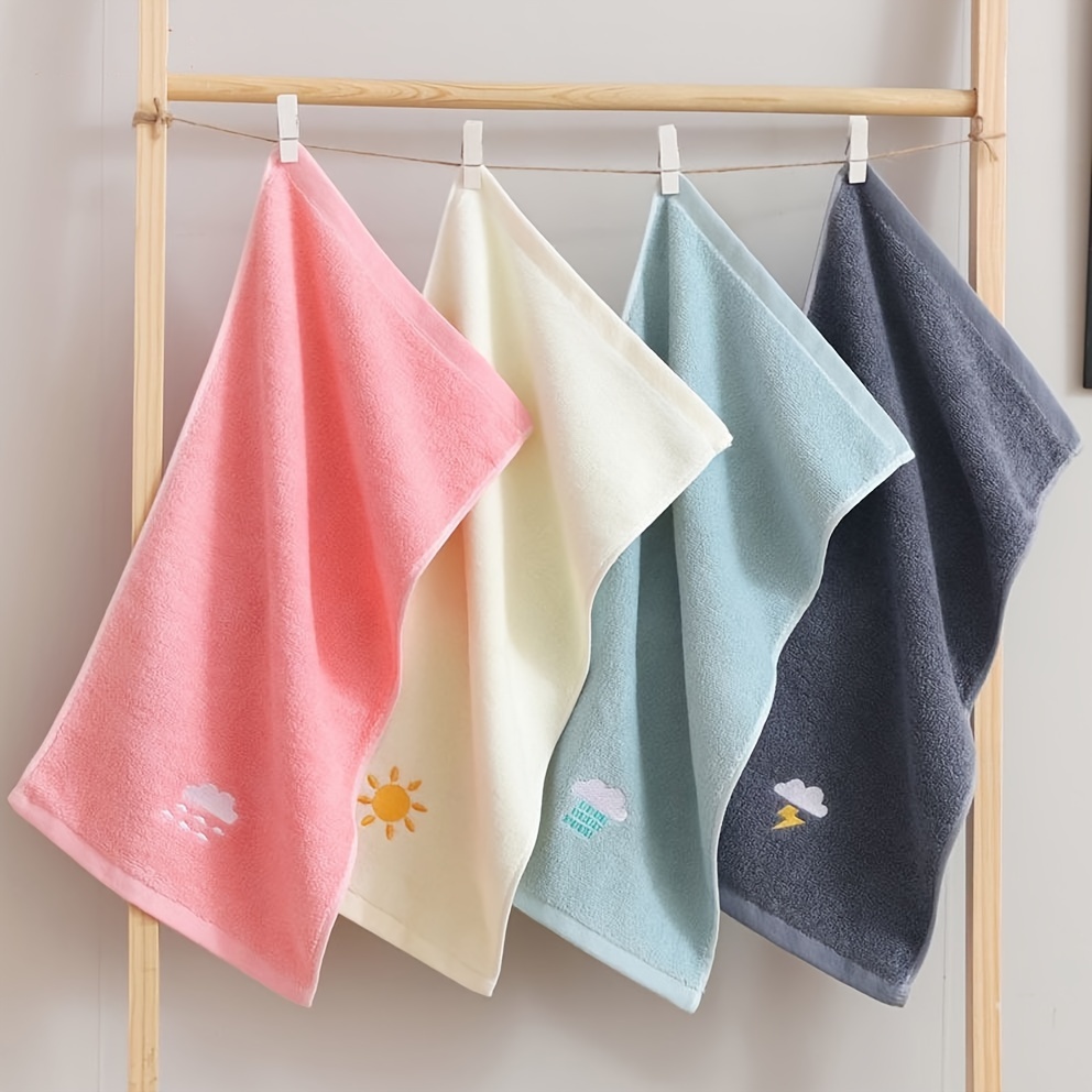 

4pcs Weather Pattern Soft Cotton Embroidered Bath Towels Suitable For Daily Bathing Use