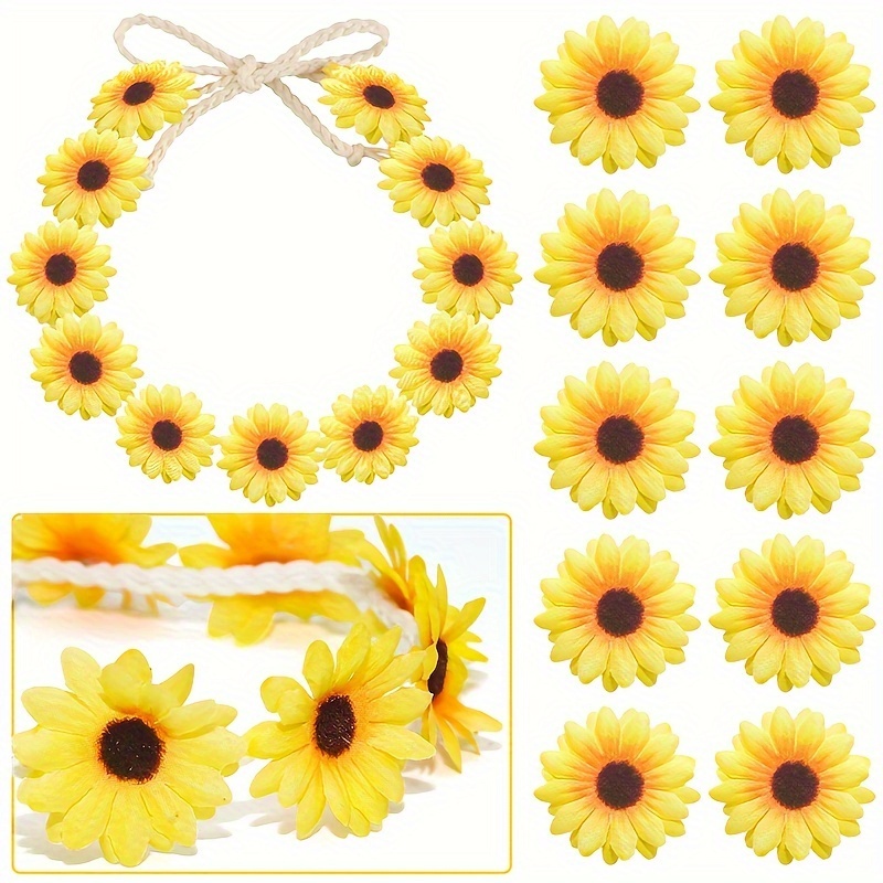 

Sunflower Daisy Floral Crown Headband, Bohemian Hair Wreath, Non-elastic, Beach Photoshoots, Parties & Decorations