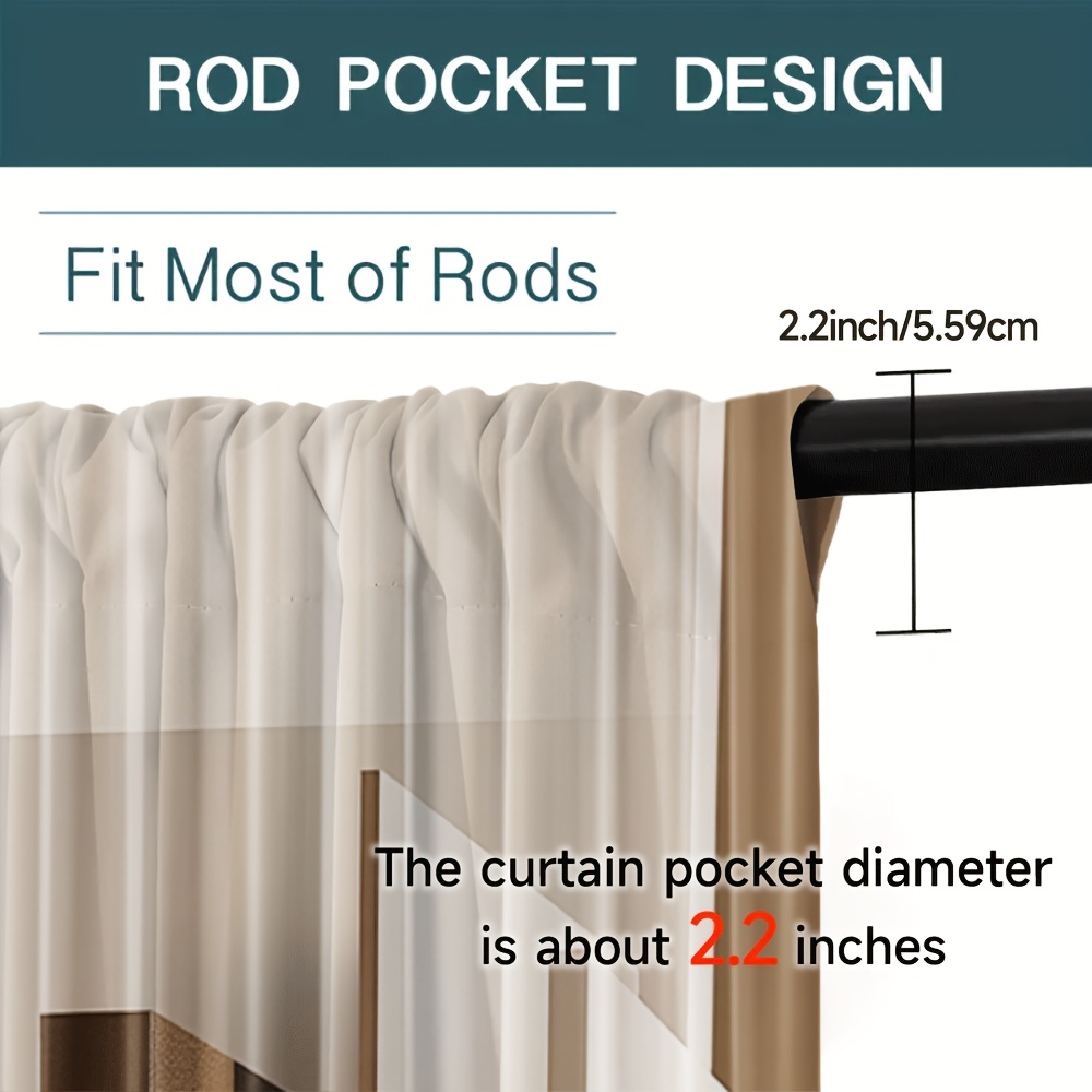 2pcs Cortinas Bege com Padrão de Bloco Geométrico - Design de Bolso de Varão 6