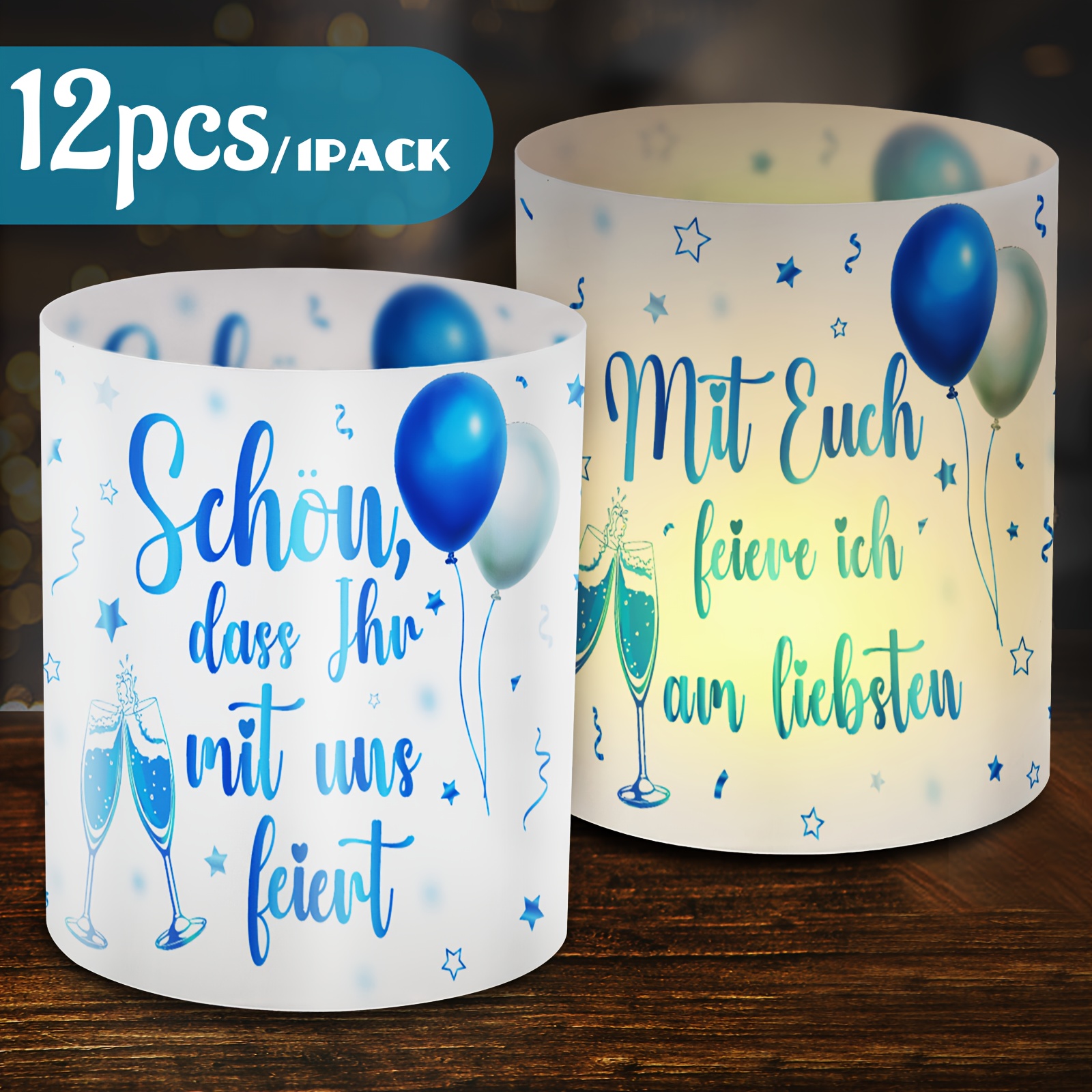 E-shop 12-teiliges blaues Partydeko-Set mit "Nice That for We " (Ich bevorzuge es, Feiertage mit dir zu feiern) Lampenschirm-Ärmel, geeignet für