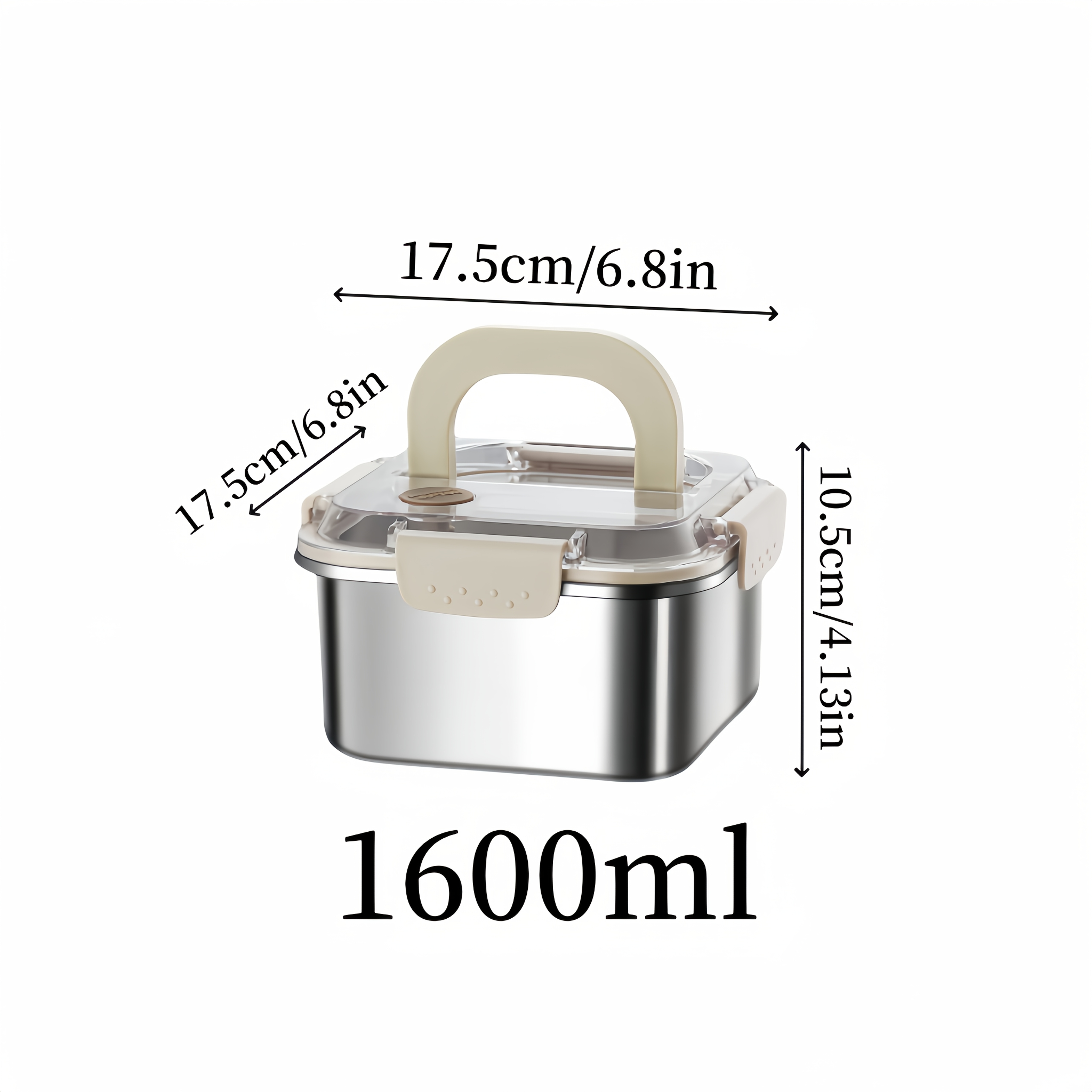 1 kos Nadgrajena Posoda za Shranjevanje Hrane iz Nerjavečega Jekla s Prozornim Pokrovom in Ročajem - 1200ml/1600ml/2300ml/3000ml, Primerna za