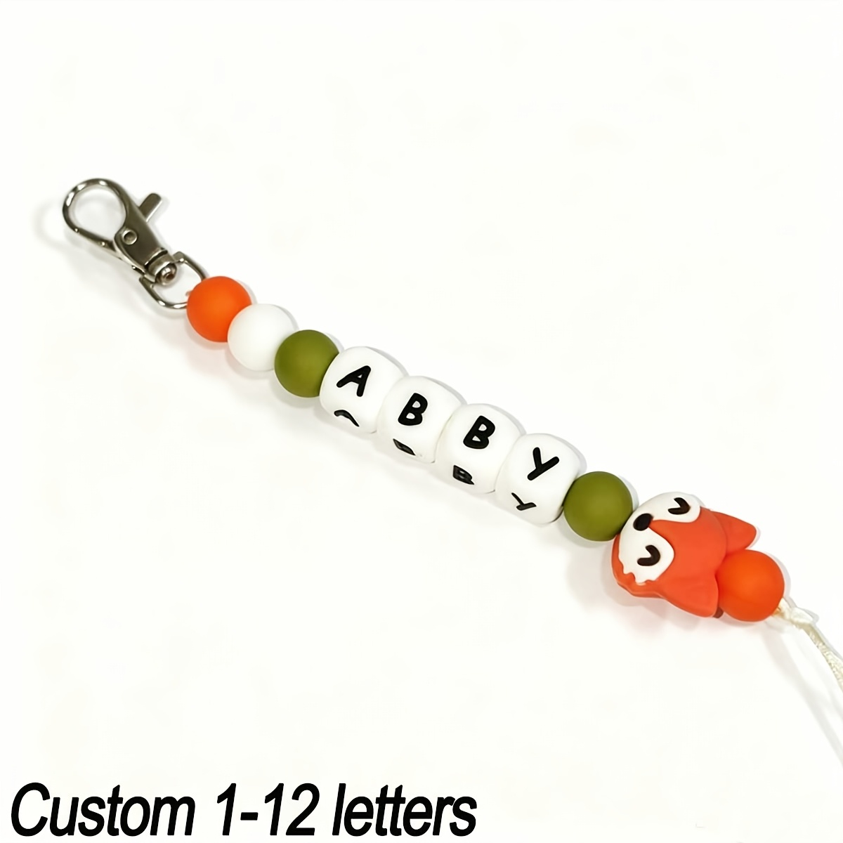 TEMU Custom 1pc Silicone Keychain, Fox/unicorn/flamingo/gray Wolf/bee/, Silicone Animal Shape, Customizable Letter Beads