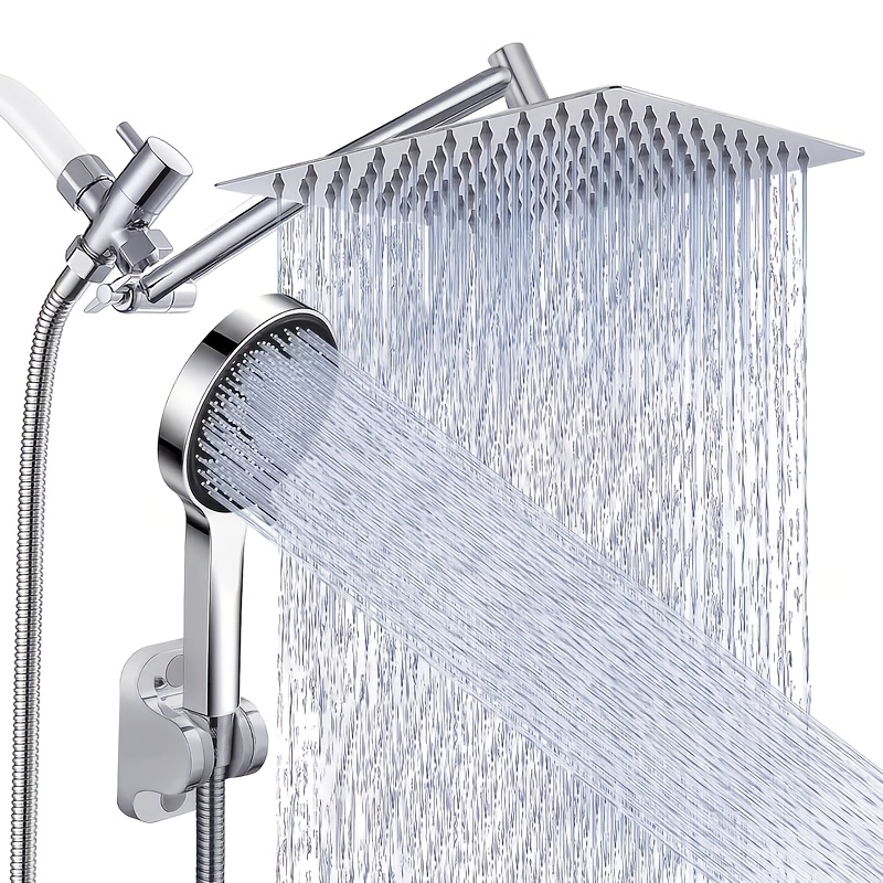 High Pressure Shower Head with Handheld Rainfall Combo - 8” Rain & 11” Extension Arm, 5-Spray Settings Suitable for Bath/Shower, Anti-Leak Stainless System, Adjustable Height/Angle Wall-Mounted Showerhead for Modern Bathrooms