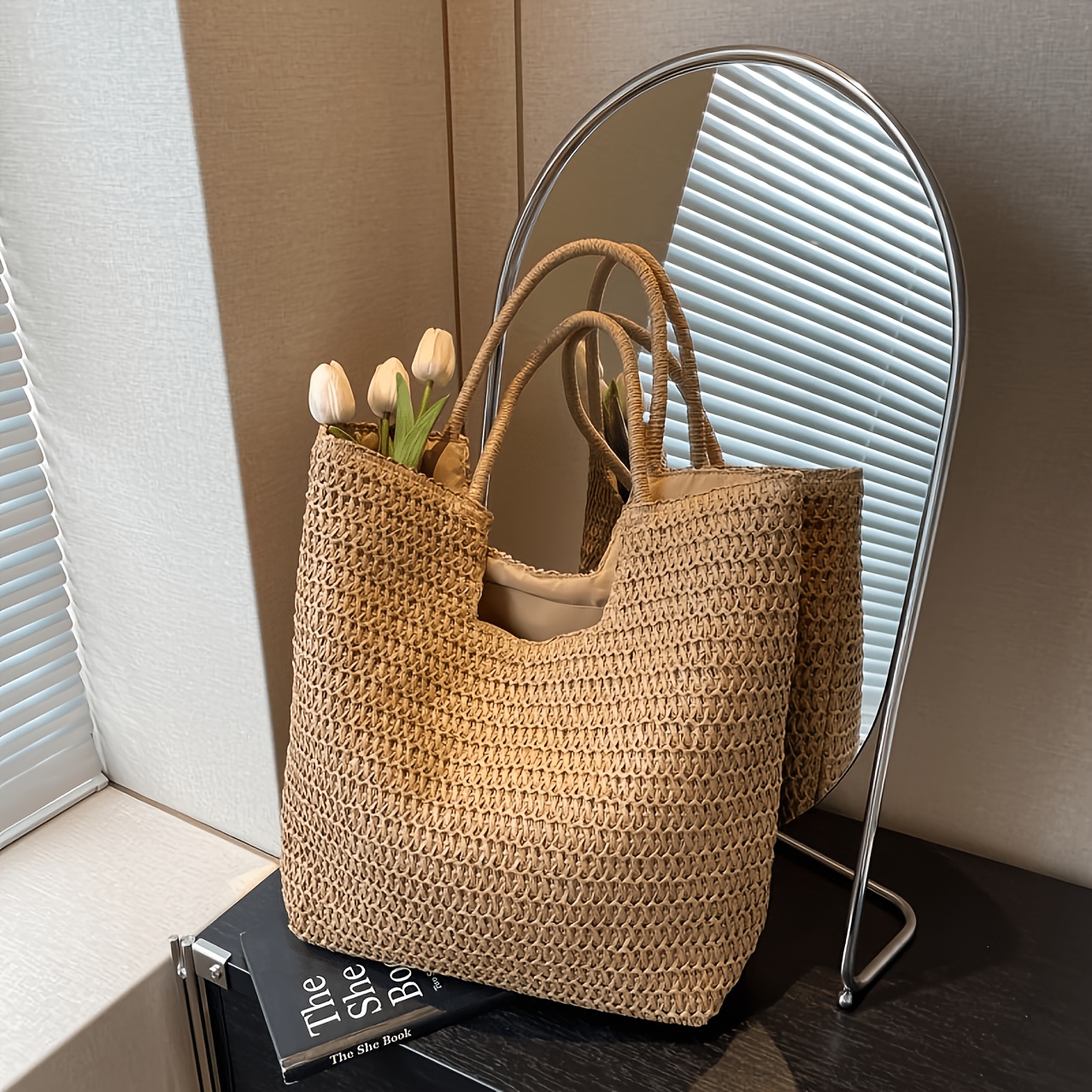 New Straw Shoulder Bag, Straw Tote Handbag, Large Capacity Casual Straw Bag For Women