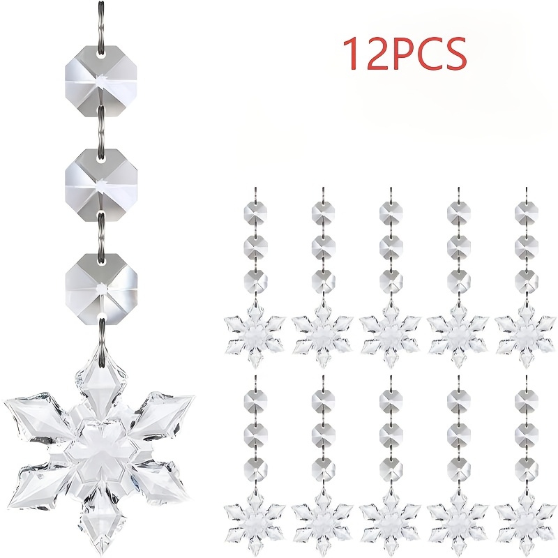 TEMU 12 adornos navideños de copo de nieve, dijes decorativos acrílicos para la decoración de