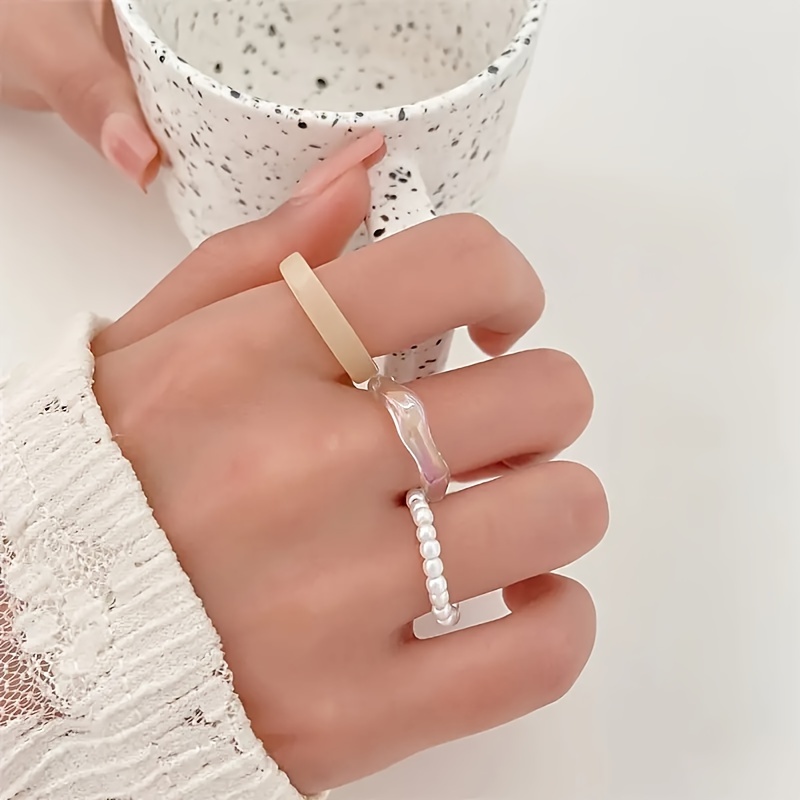 3pcs Summer Breeze Resin Ring Set - Minimalist Style with Colorful Bands