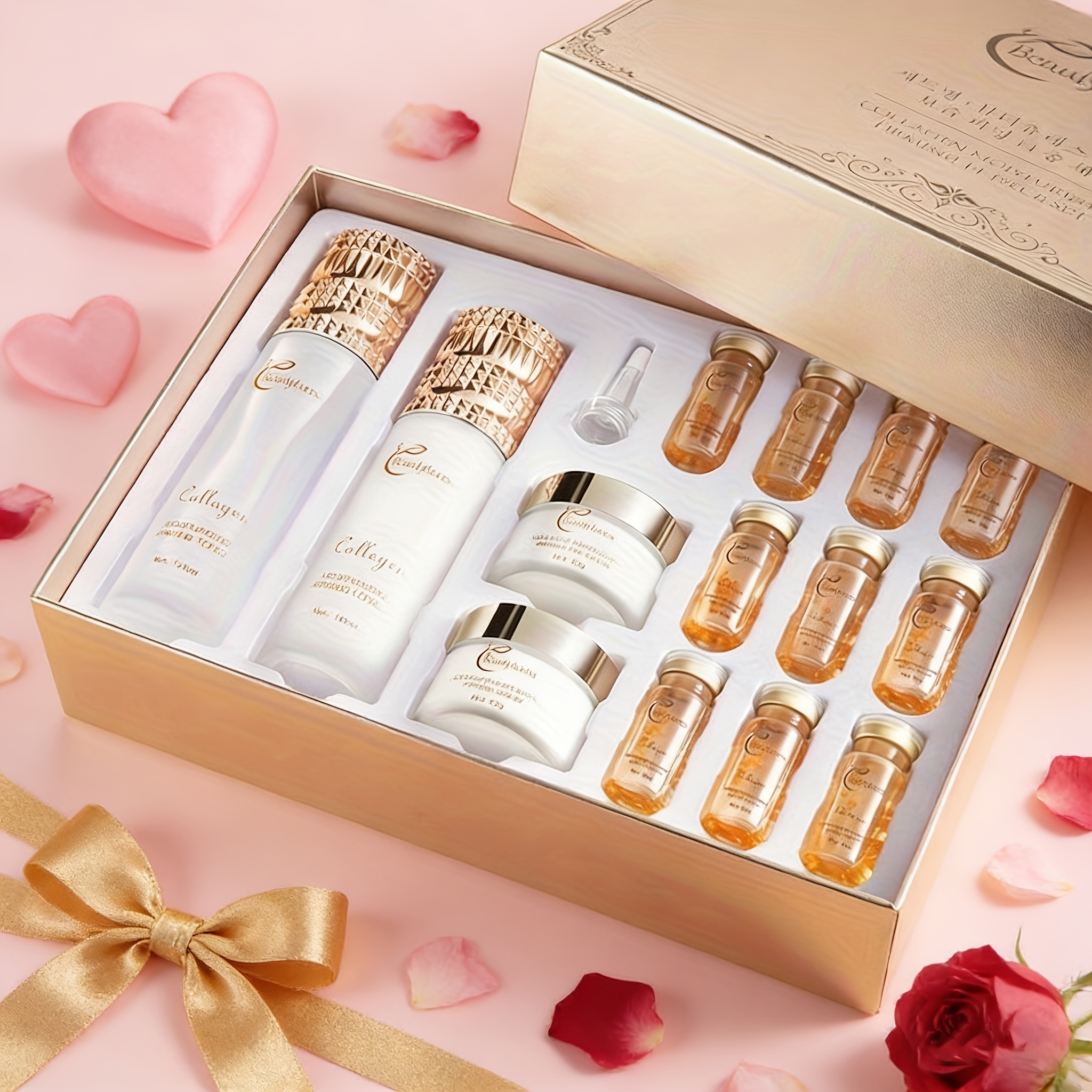 TEMU Korean Skincare Collagen Collection - 14pcs Hydrating And Firming Set With Niacinamide - Moisturizing Facial Care Package, Premium Gift Set For Women, Perfect For Christmas And New Year