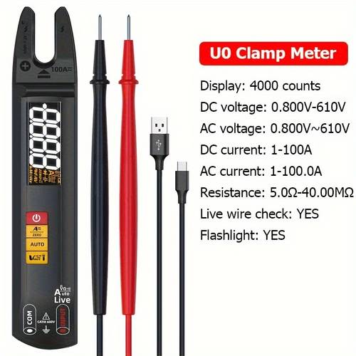 clamp meter u0 rechargeable fork ac 100a smart ammeter pliers t rms current auto multimeter electrical tester