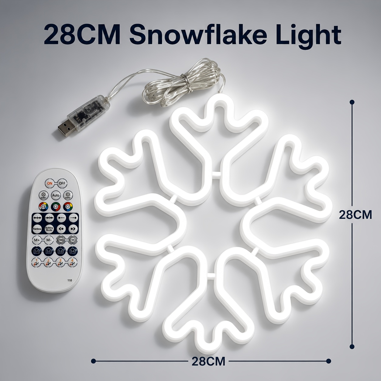 RGB Glowing Snowflake Neon Light, Remote Control