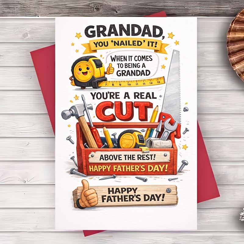 TEMU 1pc Greeting Card Grandad Fathers Day Greeting Card Tool Theme Funny Pun For Grandpa From Family Lover Workshop Gift Idea Flat Card For Fathers