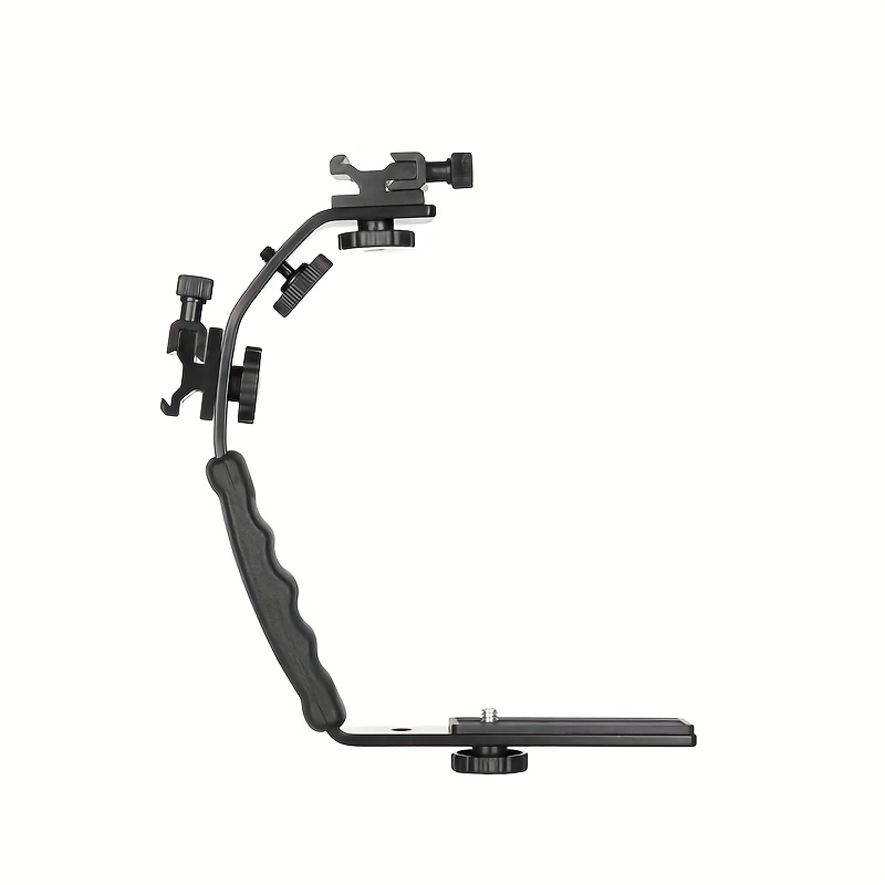 TEMU L-shaped Camera Flash Bracket Aluminum Alloy /4 Inch Screw Tripod Portable Dual Hot Shoe Handle Bracket For Photography Studio Camera Extension