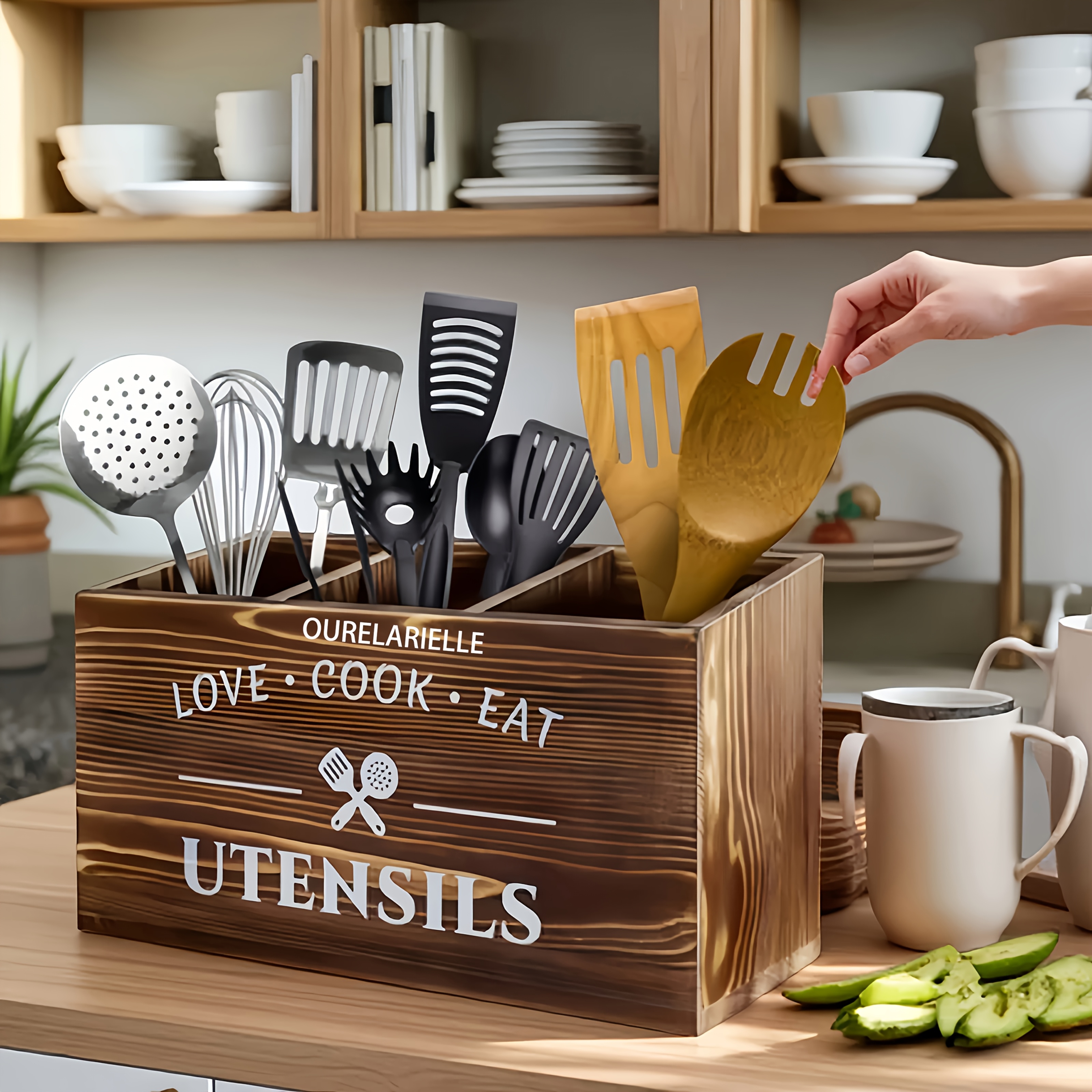 TEMU 1 Cutlery Storage Box With Grid, Wooden Chopsticks Sorting And Organizing Rack, Kitchen, Bedroom, Desk, New Year And Spring Festival Gift