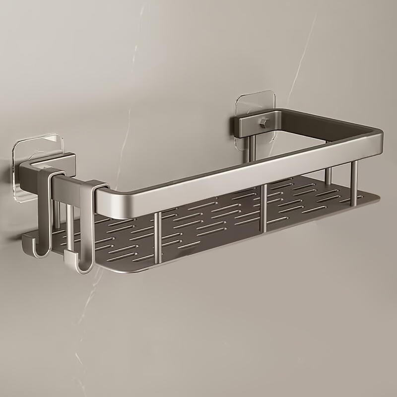 E-shop 1 Großraumiges, stanzfreies, wandmontiertes Aluminium-Lagerregal mit 2 beweglichen Haken, Wandregal, geeignet für Badezimmer und Küchen, spart