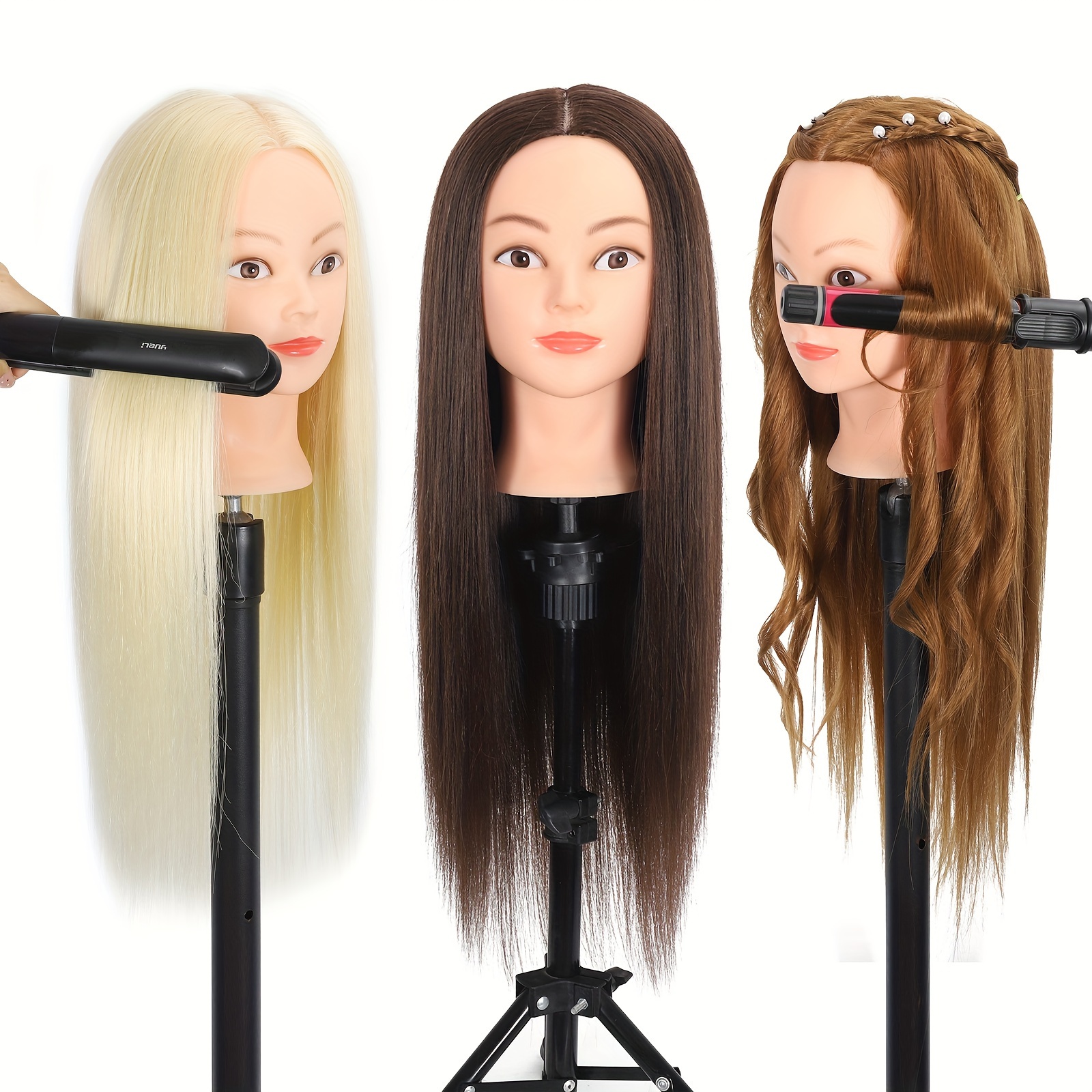 

Mannequin Head Human Hair With 80% Hair, Cosmetology Mannequin Head, Training Doll Head For Styling Practice To Braiding, Manikin Head With Table Clamp Stand