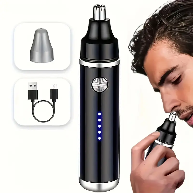 feiyba electric nose hair trimmer fast charging usb c charging powerful motor   with blue led lightedtrimming head usb powered grooming clipper for men women nose eyebrows facial hair compact travel   durable construction eyebrow shaver sleek device rechargeable lithium battery Product details 1