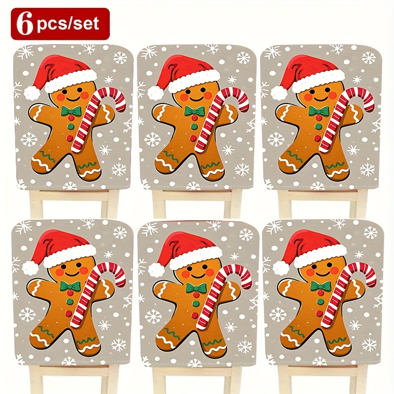 TEMU 2/4/6pcs, Housses de chaise imprimées Pain d'épices de Noël, Matériau adapté à quotidienne à , aux fêtes , aux thèmes , de ferme, aux cafés