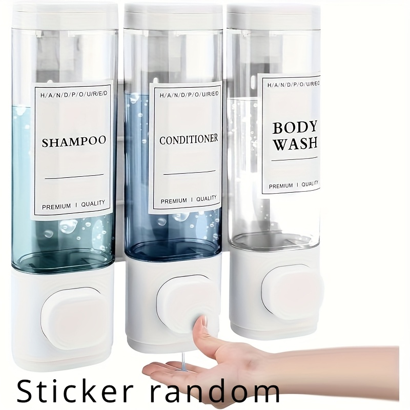 Random Stickers, A Set, Wall-mounted Soap Dispenser, Shower Gel Dispenser, 3-in-1 Shampoo And Conditioner Dispenser, No Drilling Abs Material, Suitable For Bathroom Hotels Restaurants
