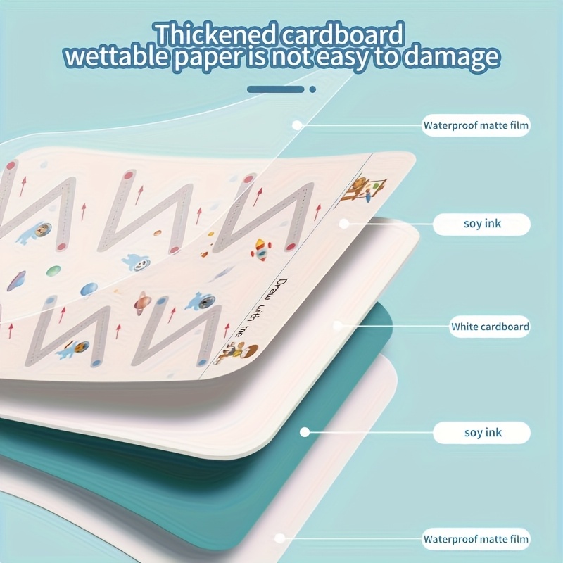Reusable Magic Copybook Set with Refillable Ink, 128-Page Handwriting Practice Workbook for Kids, Pen Control and Letter Writing, Color-Code