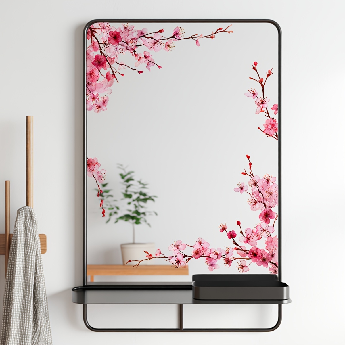 E-shop 1 Stück Kirschblüten Fensterfolie für Glastüren, Spiegel, Duschabtrennungen - Selbstklebende Japanische Blumenaufkleber, Halbmattes PVC,