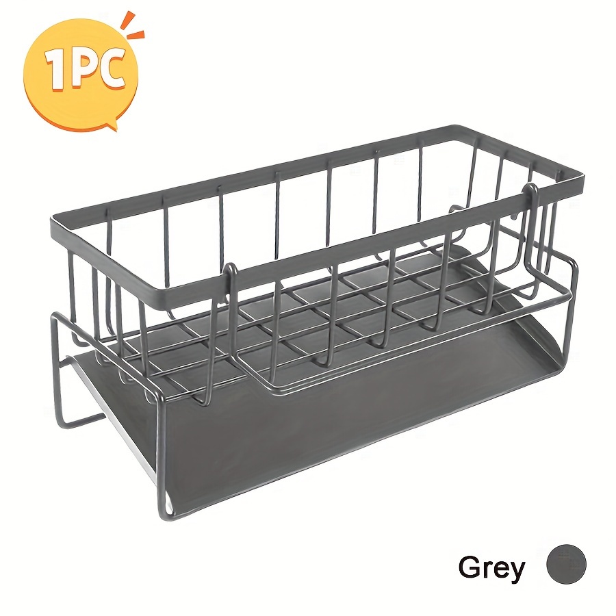 TEMU 1 Porte-éponge carré élégant en métal fer, avec égouttoir, support de rangement multifonctionnel de comptoir encombrant, durable et antirouille,