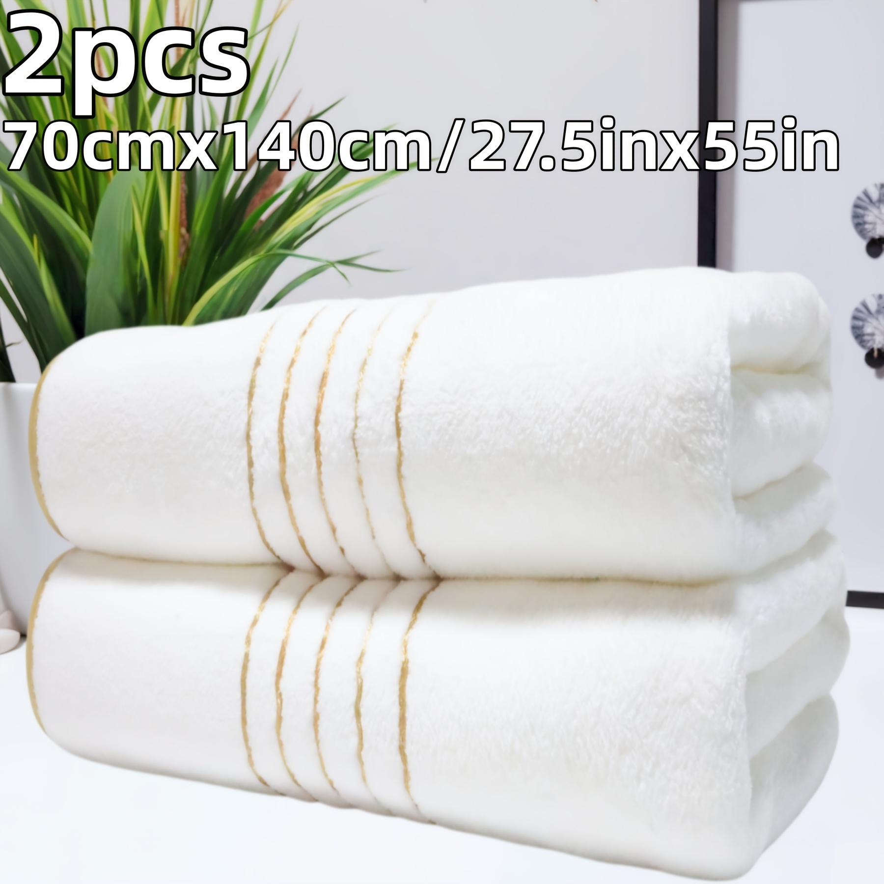 TEMU 2pcs 70cmx140cm Golden Embroidered Bath Towels, 300 Gsm Thick Coral Material, Multiple Colors, Absorbent, Quick Drying, Soft And Comfortable,