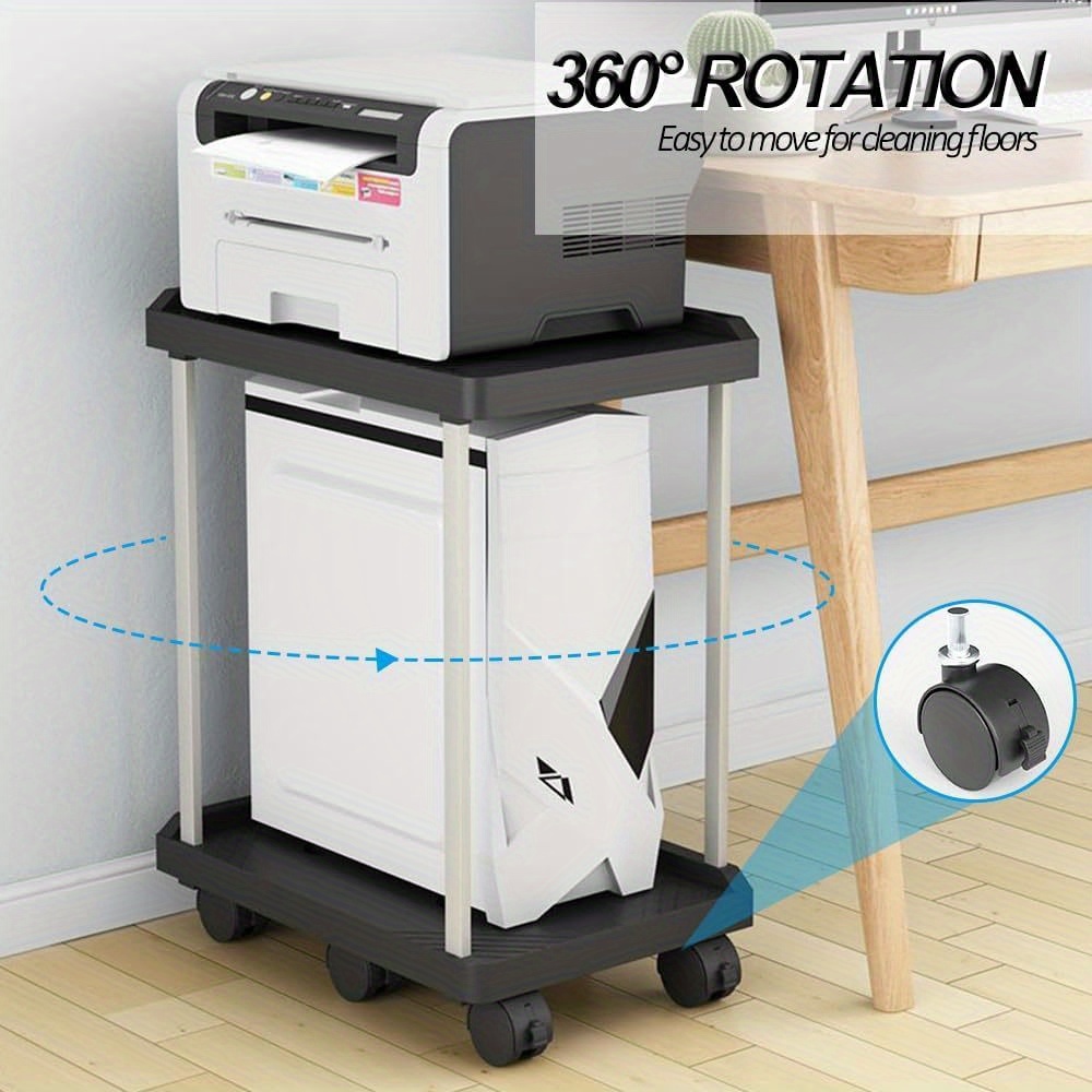 Heavy-duty Mobile Computer Cart With Double Shelves, 6 Locking Wheels, Suitable For Desktops And Printers, And Remote Work , And Helping To Organize