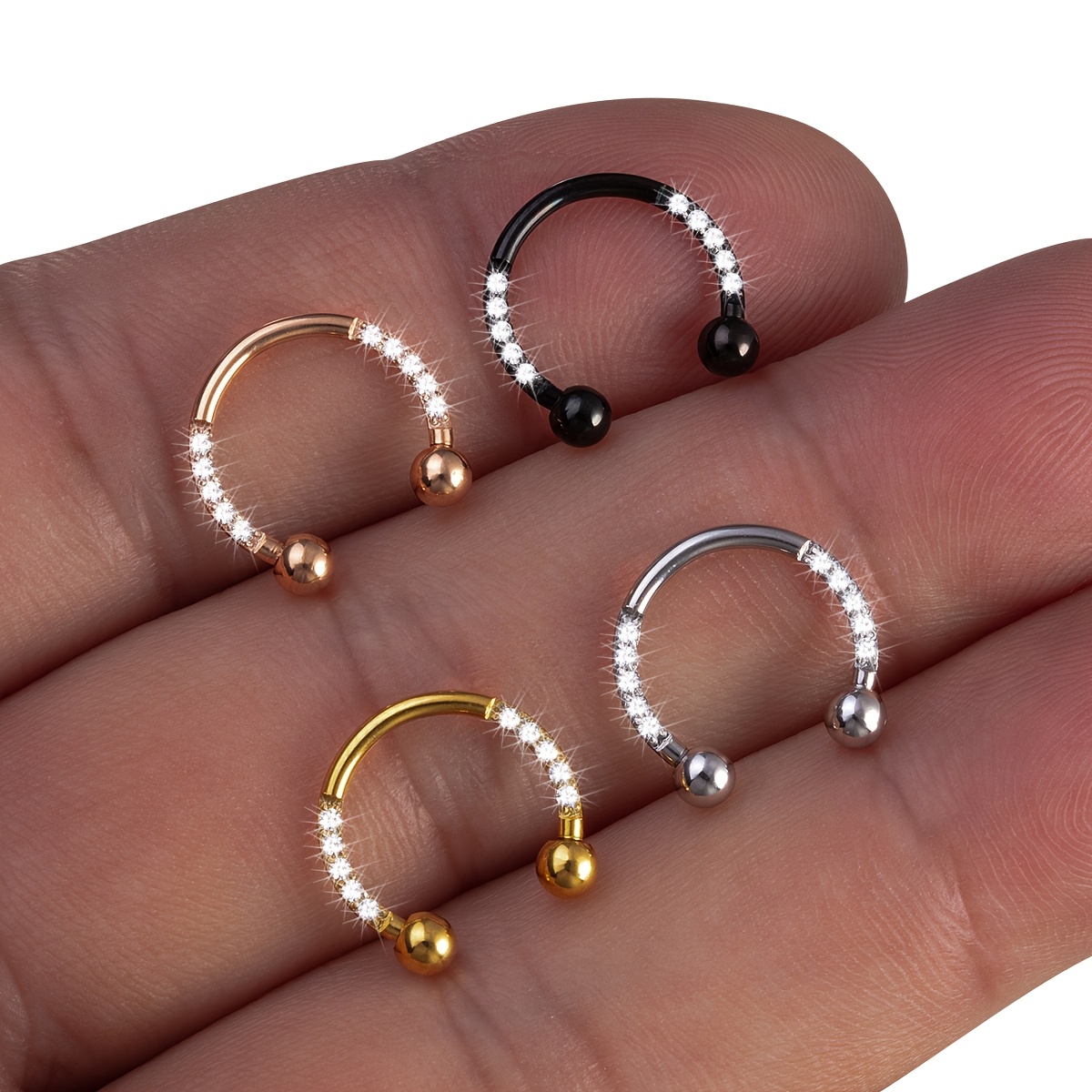Image of 1/4pcs Synthetic Synthetic Synthetic Zircon​​ Septum Piercing Nose Rings Stainless Steel Cartilage Daith Tragus Helix Piercing Earrings 16 Gauge