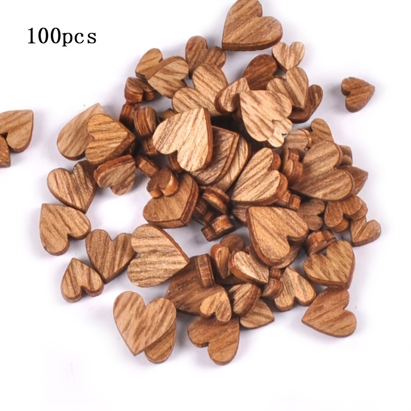 Image of 100pcs Random Mixed Vintage Colors Mini Heart Shaped Wood Pieces 0.6/0.8/1/1.2cm Size For Handmade Craft Decoration Additions