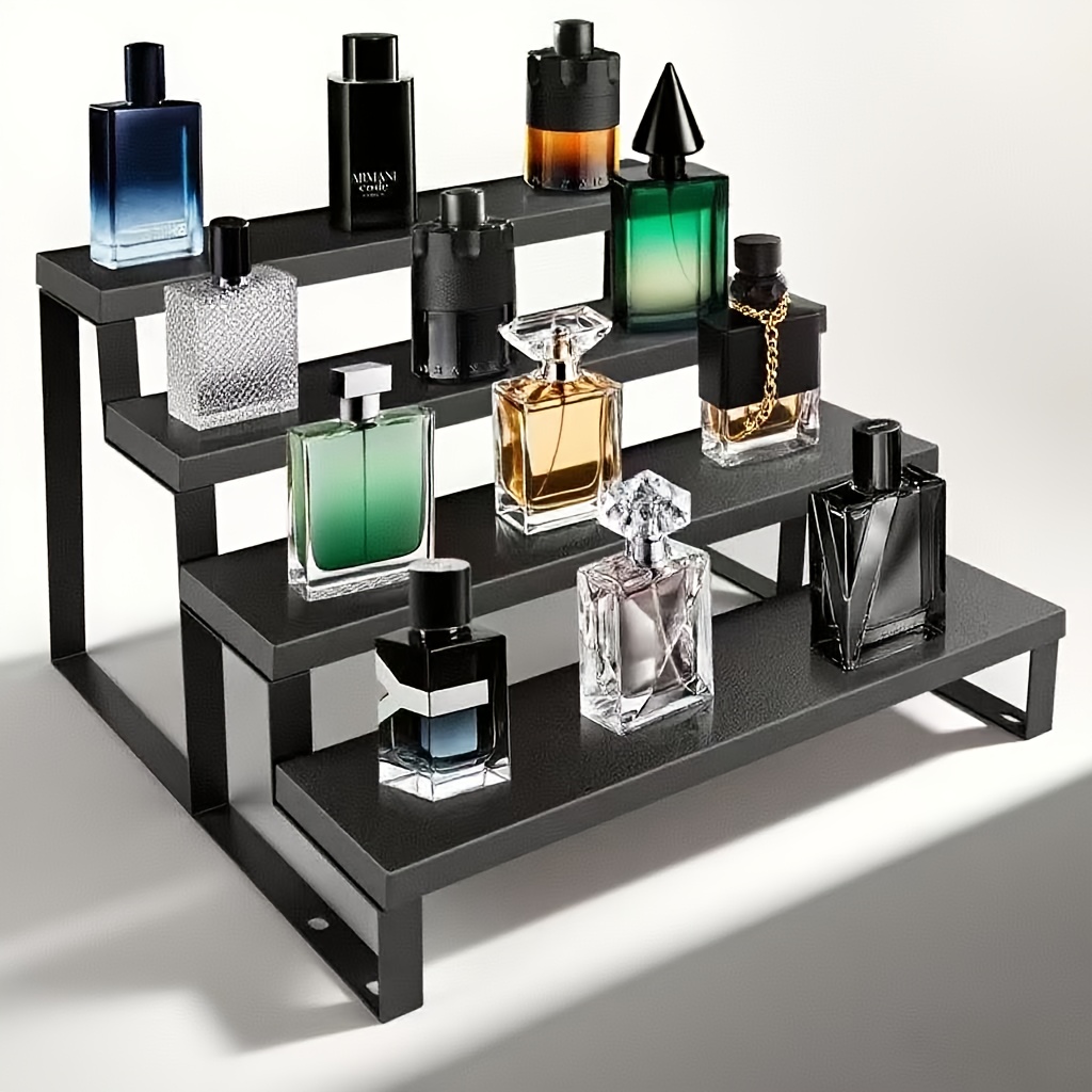 E-shop 1 Set Schwarz Eisen und Holz Kombiniertes 4-Lagen Produkt Display Rack, Holz Display Lagerregal, Lager Display Regal, Stehendes Regal, Stehendes