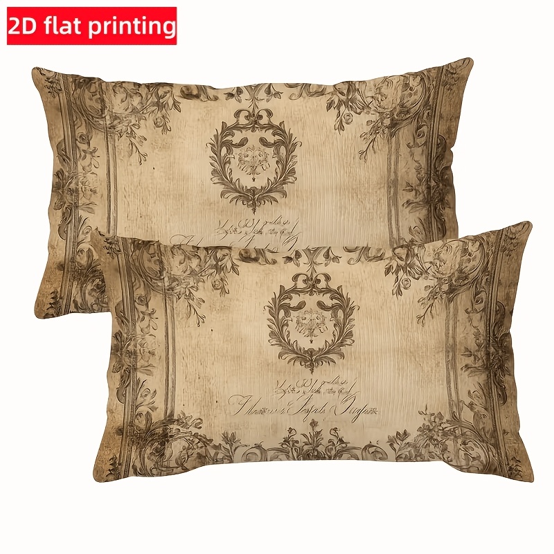 TEMU 2pcs Gothic Style Aged Parchment Print Pillow Covers, 12x20 Inches - Single-sided Printed Polyester, Intricate Floral And Calligraphy Design,