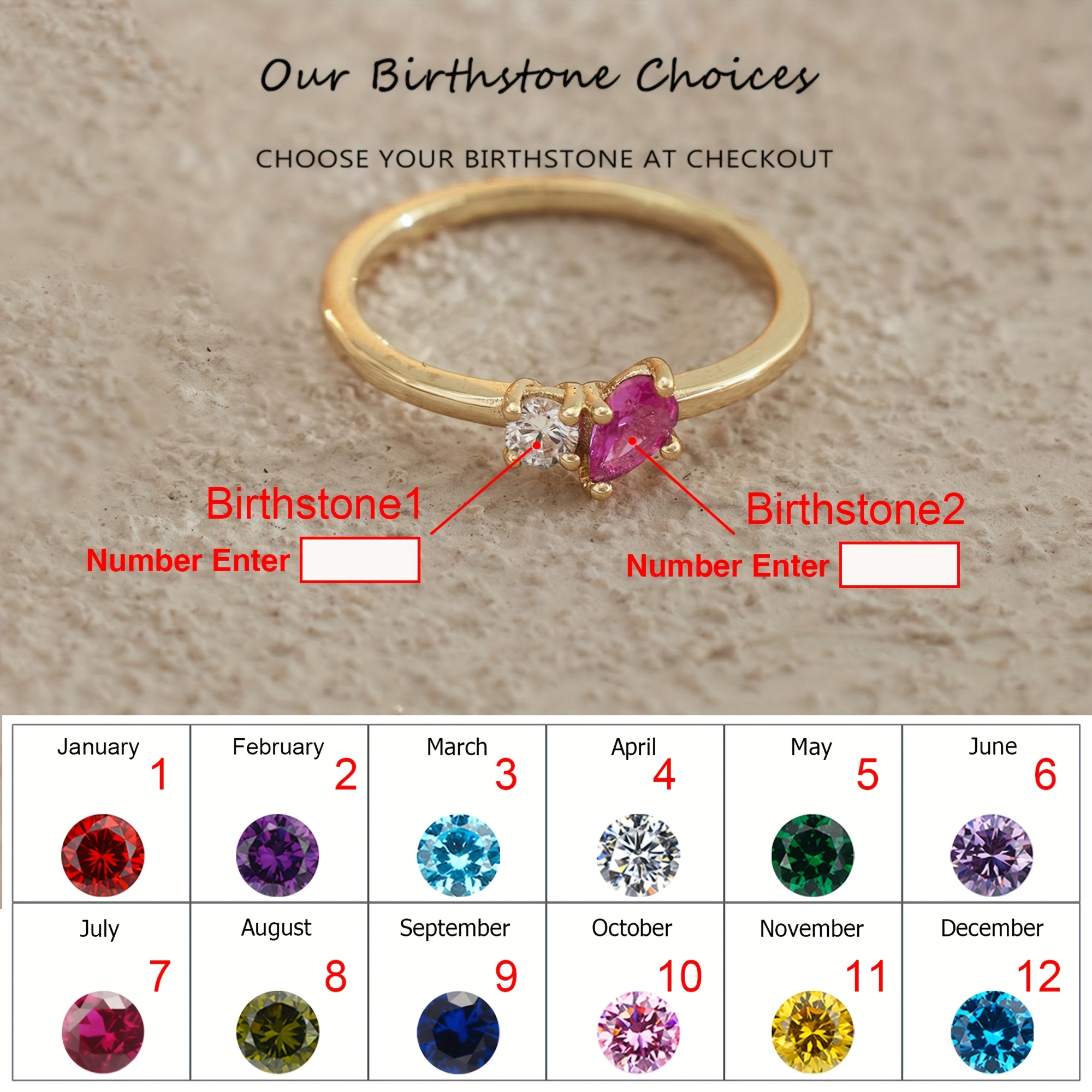 TEMU 1pc Classic Fashion Women's Ring With Birthstone, A Valentine's Day Gift. Personalized And Customizable With Synthetic Cubic Synthetic Zirconia