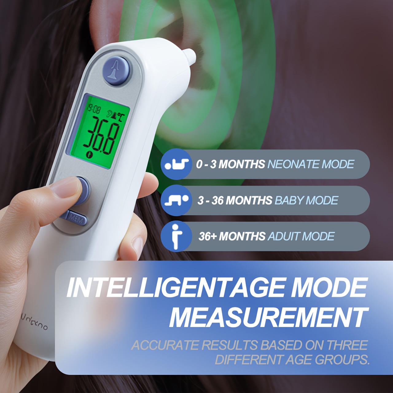 Puzxo Infrared Thermometer, Ear Temperature Gun, 1-second Temperature Measurement, Non-contact, High Precision, LCD Large Screen Display, Universal for Infants/children/adults, Essential for Family Travel Disease Monitoring