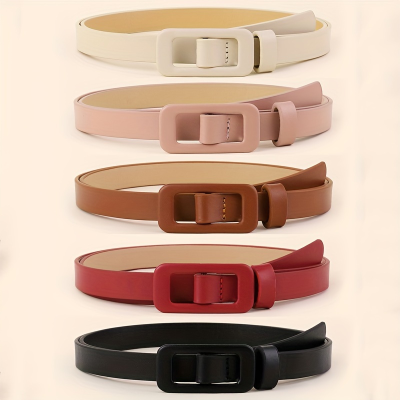 

5pcs Square Thin Belt Casual Waist Belts Jeans Pants Pu Leather Belt For Women