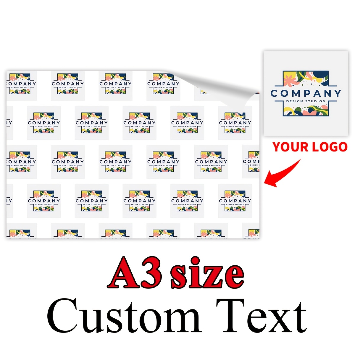 TEMU Carta da Regalo con Logo Personalizzato, Formato Motivo Ripetuto di Testo Personalizzato, Fogli da Regalo con Stampa del Logo del