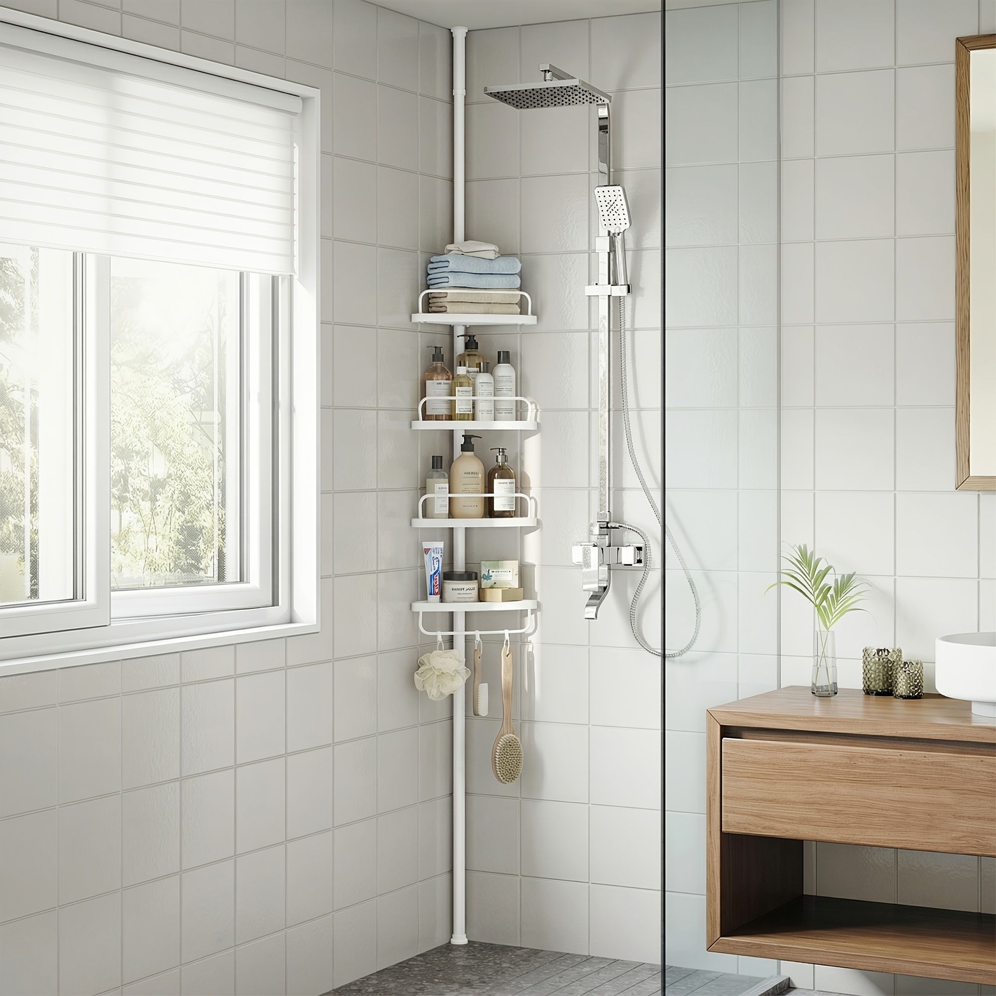 TEMU Bathroom Storage Rack, Adjustable 4-tier Corner Shelf For Shower, Bathroom Organizer, Shelves