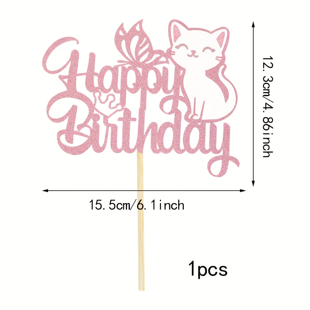 Image of 1pc Cat Cake Topper Kitten Pet Theme Birthday Cake Decoration, Happy Birthday Cake Decoration, Animal Theme Cake Decoration
