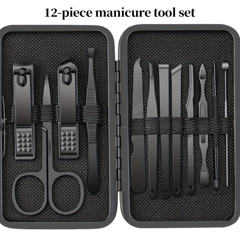 Image of 12pcs Luxury Stainless Steel Manicure & Pedicure Kit With Storage Box - Includes Nail Clippers, Cuticle Scissors, Tweezers, Ear Picks, And Needles - Professional Tool Kit For Holiday Use