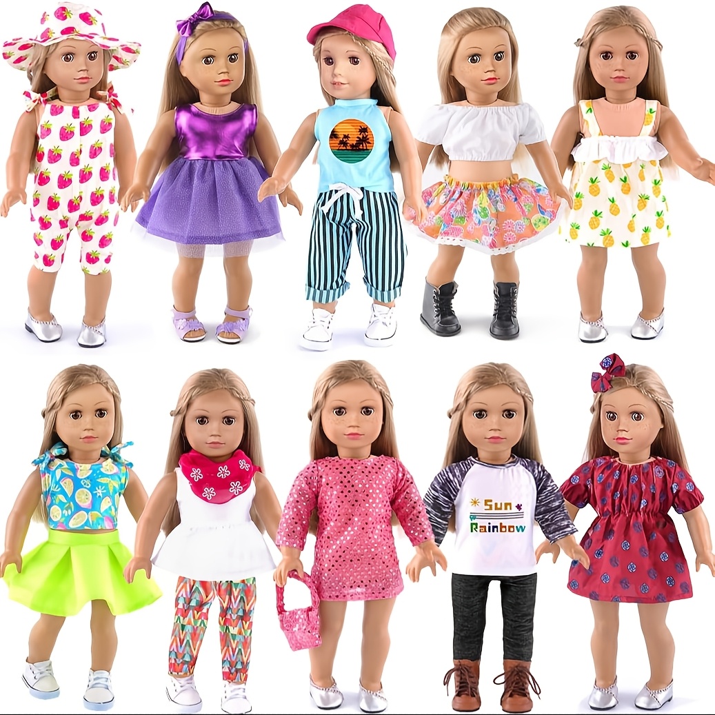 

10 Doll Clothing And Accessories, Mixed , Polyester, Includes Dresses, , , Hairbands, For 3-6, Christmas (doll Not Included)