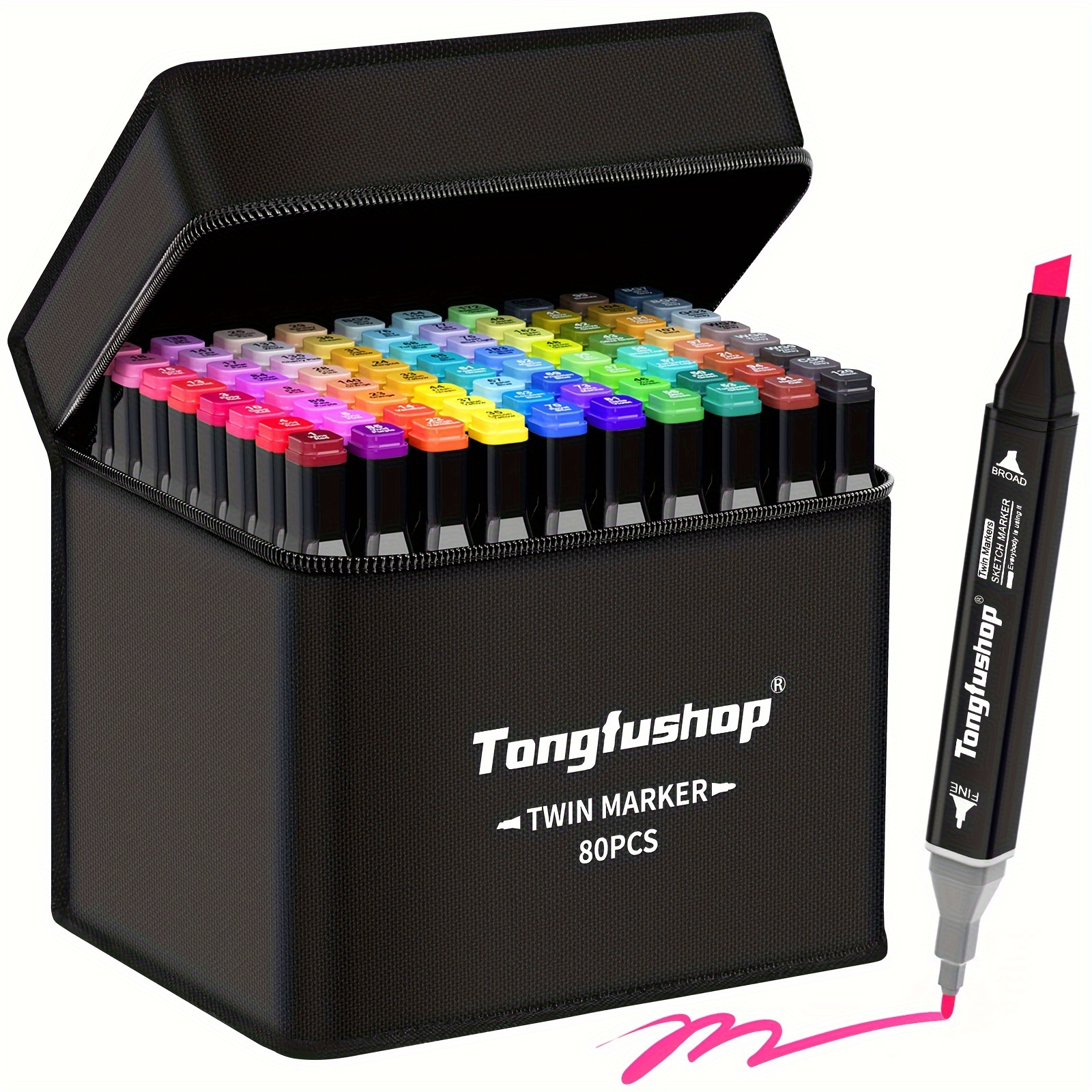 

Tongfushop Art Markers, 80 Colors Double Tipped Art Marker Set, Permanent Alcohol Based Sketch Pens For Artist Coloring Illustrations With Organizing Case, Pad