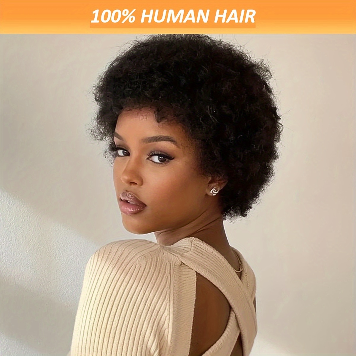 

Short Afro Curly Wave Brazilian Human Hair Wigs Natural Looking Fluffy Wigs Wig For Women Full Machine Wig 180%