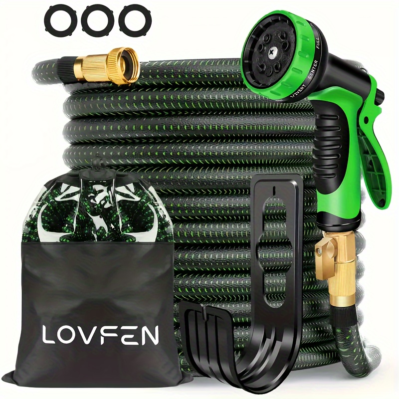 

100ft Heavy-duty Expandable Garden Hose With 10-function High-pressure Spray Nozzle, 3/4 Solid Brass Fittings, Leakproof Design, Durable Rubber Material, Perfect For Cleaning, Forestry, And Gardening