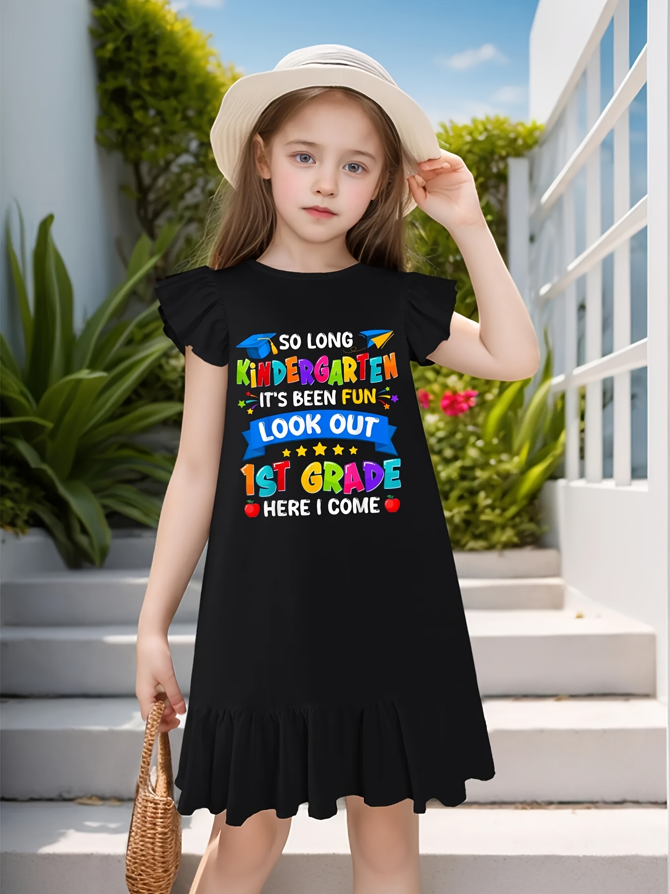 preschool graduation 2025 graduate dress with flutter sleeves - sleeveless  dress for girl kid - kids' fashion - Temu