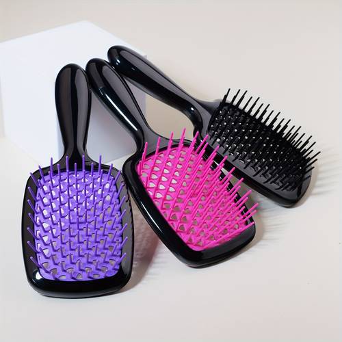 3pcs anti static hollow color waterproof dry hair removal brush smooth hair comb hollow comb household massage comb dry wet dual use plastic portable hair comb