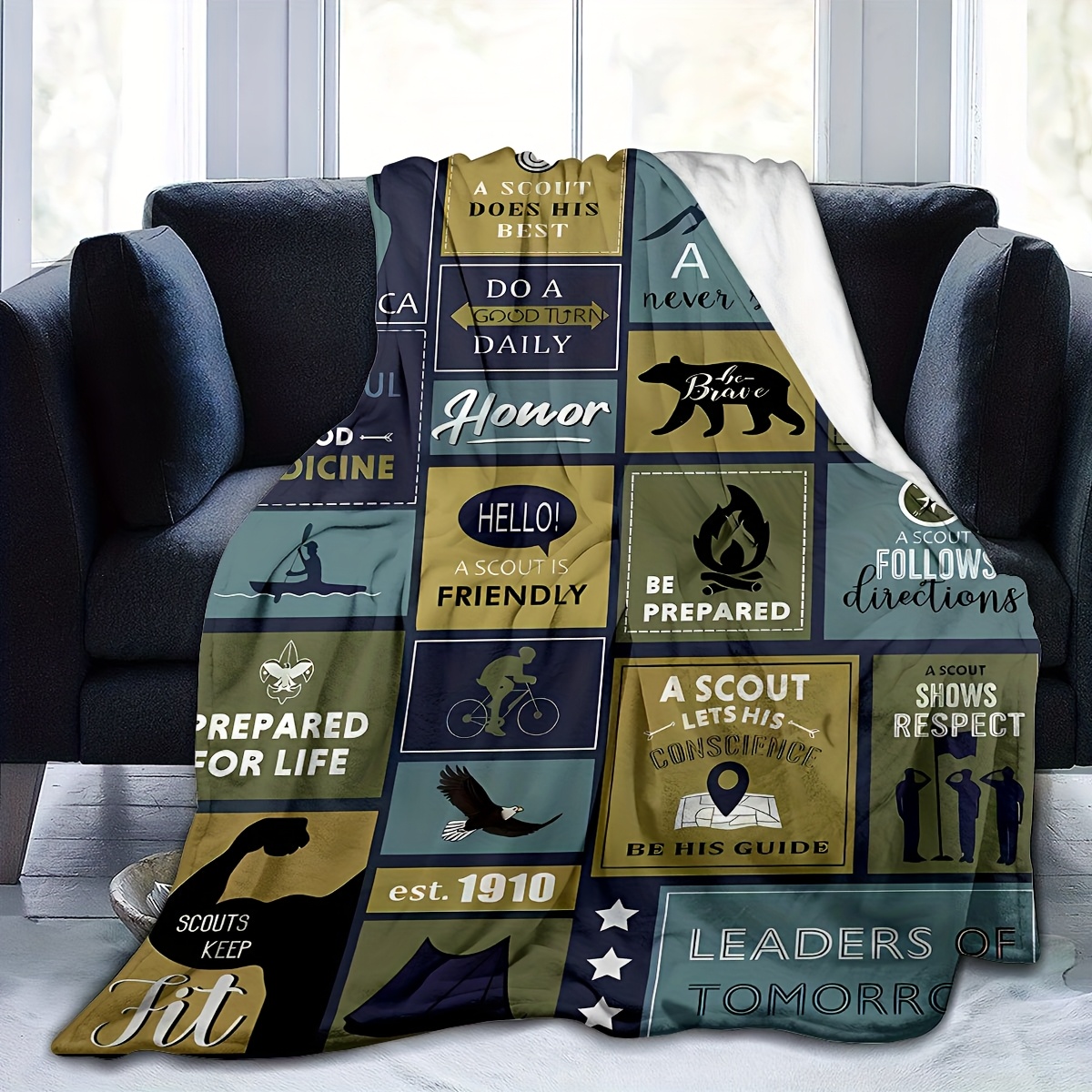 TEMU Scout Blankets, Fleece Blankets For . Gift Blankets For , Soft And Comfortable, Suitable For Sofa Beds, Travel, And Camping, Versatile.