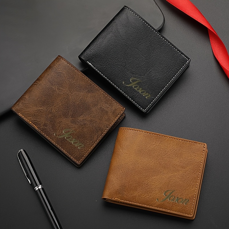 

Personalized Custom Name Wallet For Men, Classic Leather, Double Fold, Anti-theft, Credit Card Holder, , , Solid Color, Non-braided, Ideal For Thanksgiving, Valentine's Day, Father's Day - Black