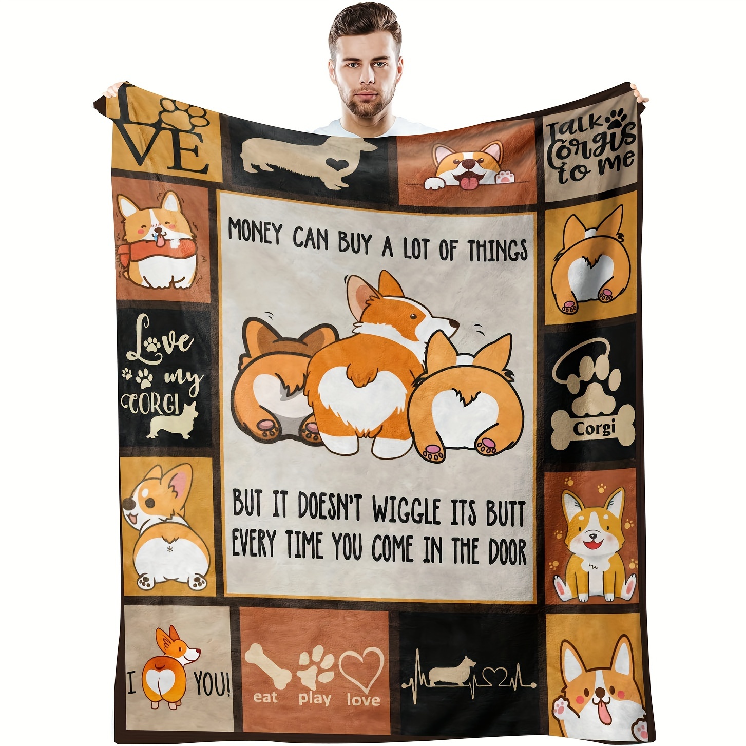 

1pc Creative Text Dog Gifts Blanket For Loved Corgi Friends Soft Blanket Flannel Blanket Warm Nap Throw Blanket For Bed Sofa Couch