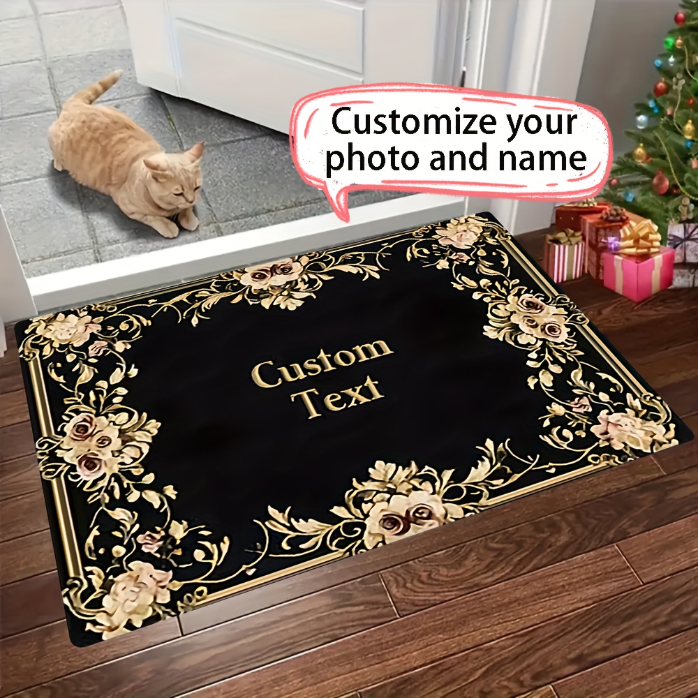TEMU Personalized Welcome Mat, Non-slip Floor Mat - Golden With Customizable Text, Perfect For Holiday Gifts, Living Room, Bedroom, And Bathroom -
