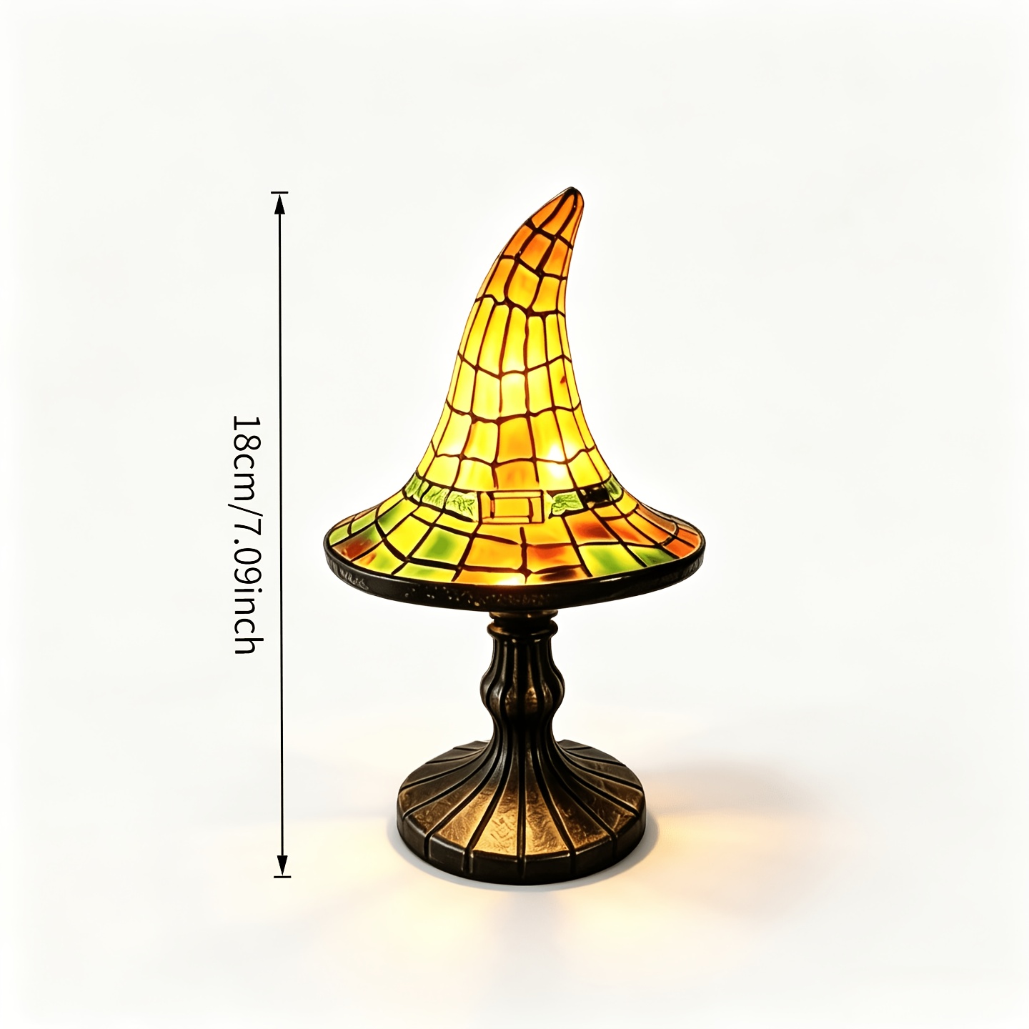 TEMU 1pc Mini Witch Hat Night Light 7.09inch Vintage Tiffany-style Resin Table Spooky Glowing Desktop Decoration Spooky Halloween Gothic Room